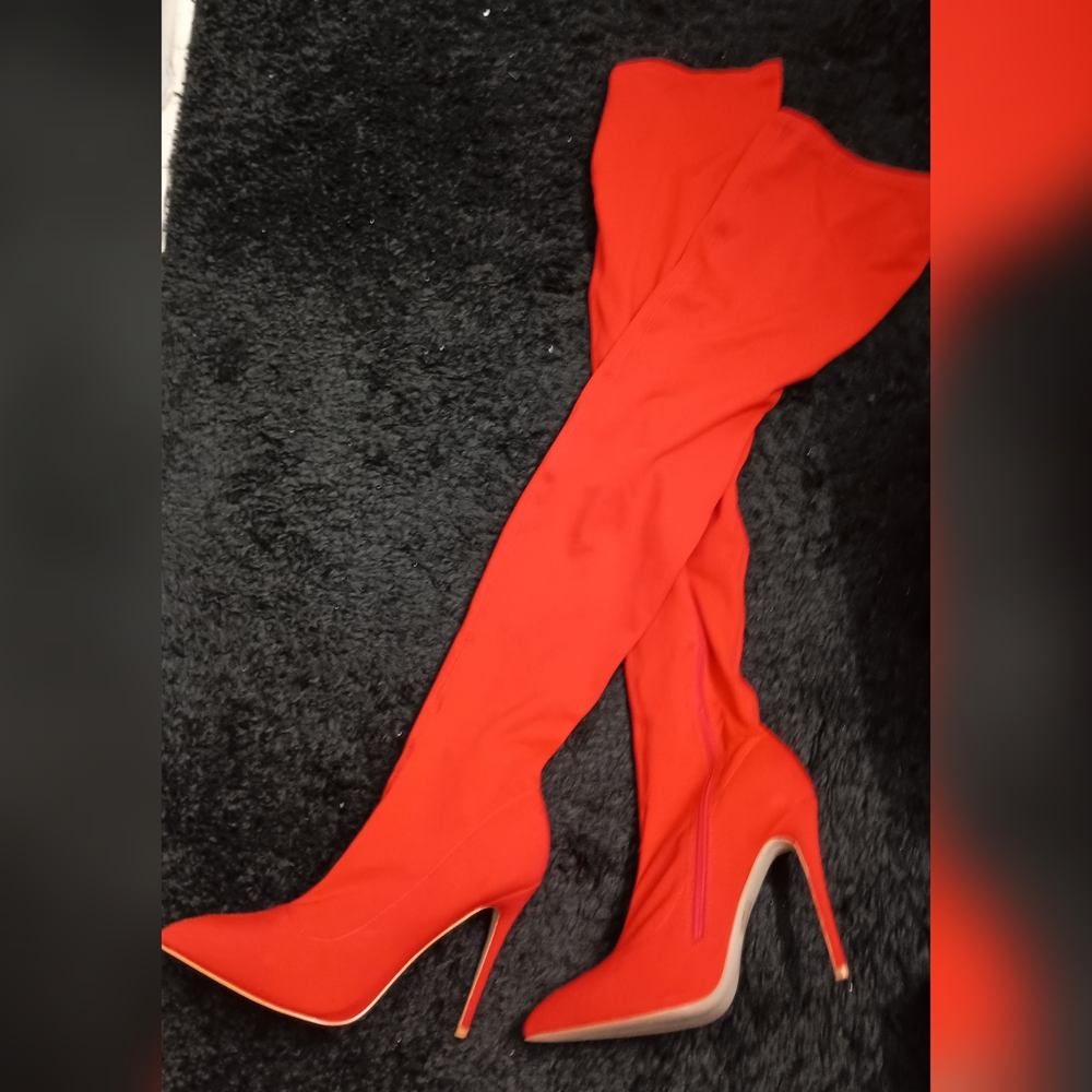 Elegant Red Over-the-Knee Boots